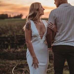 Elegant White Satin Lace Dress